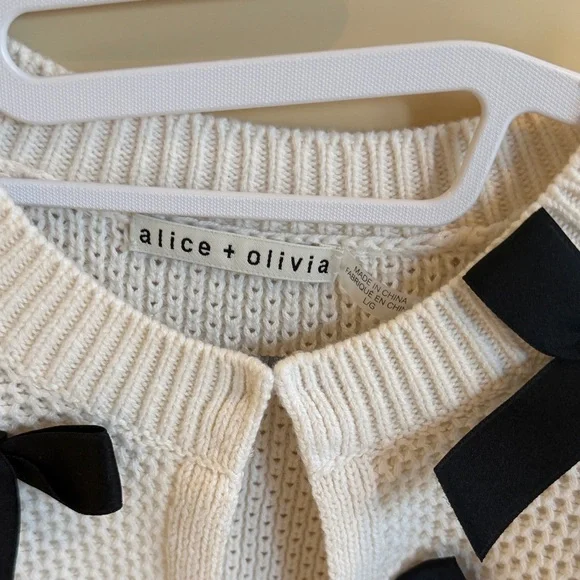 Alice + Olivia Cream Sweater with Black Bows - Picture 2 of 3